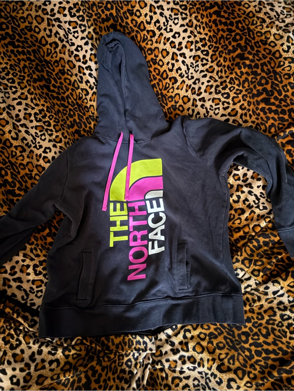 The North Face Kids Black Hoodies with Neon Pink & Neon Green Logo - Picture 2 of 6